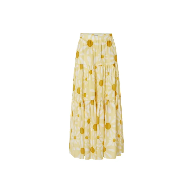 MOCO Casual Long Skirts Women's Yellow Base With Mixed Print-0