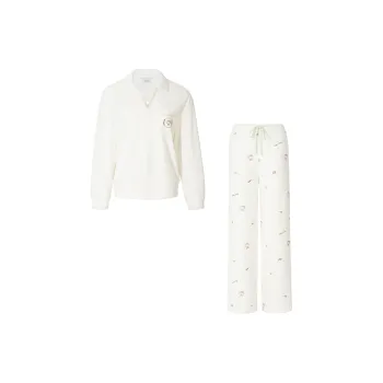 SILKY MIRACLE Pajama Set Women's Milk White With Tennis Polka Dot