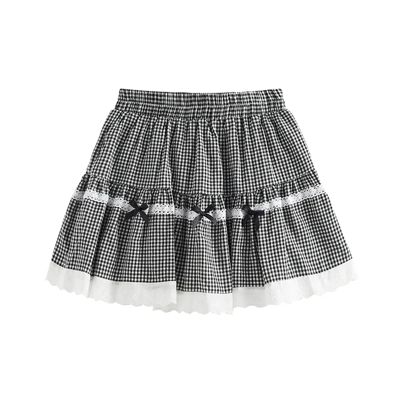 MISSHONEY MH Casual Short Skirts Women's Black Plaid-0