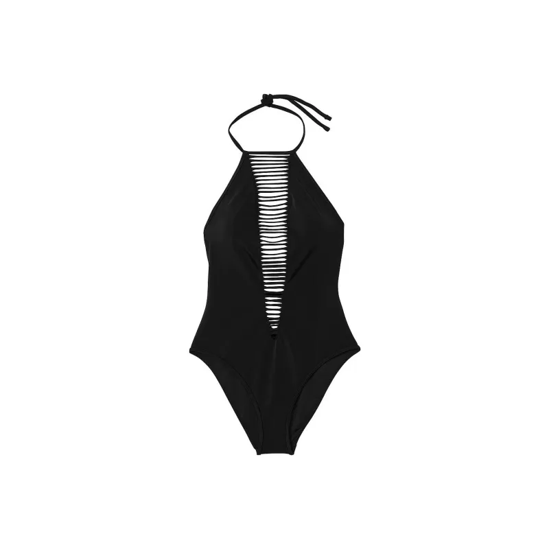 Victoria's Secret PINK Archives Swim Strappy High-Neck One-Piece Swimsuit/B One-piece Swimsuit Women's Black-0