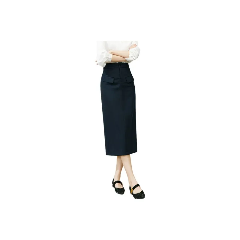 Late White Casual Long Skirts Women's Dark Blue-0