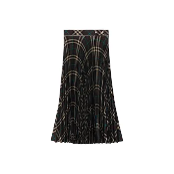 Burberry Checked Pleated Zip Detailed Skirt