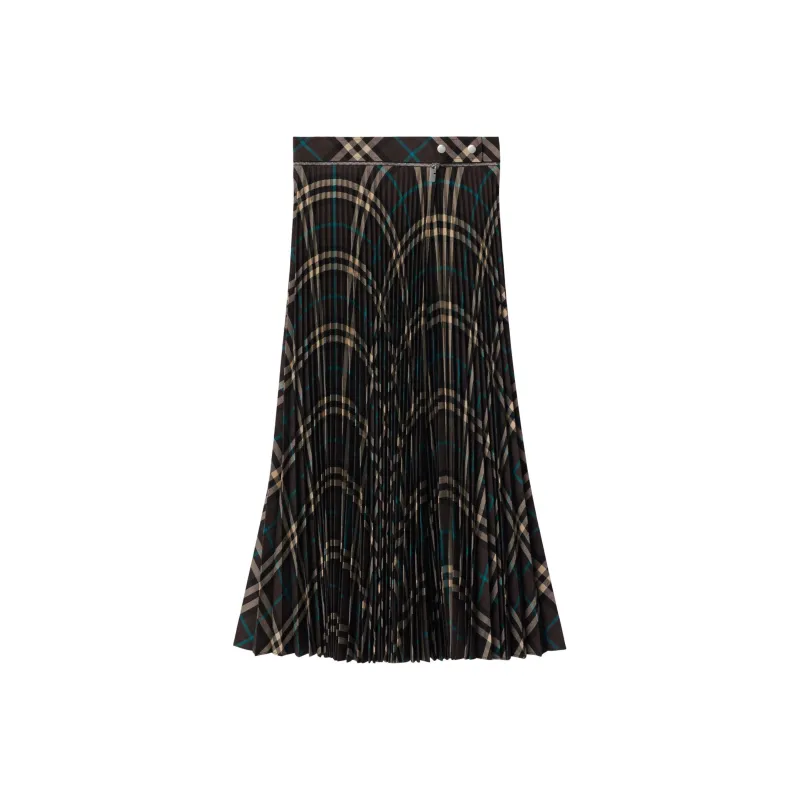 Burberry Checked Pleated Zip Detailed Skirt-0