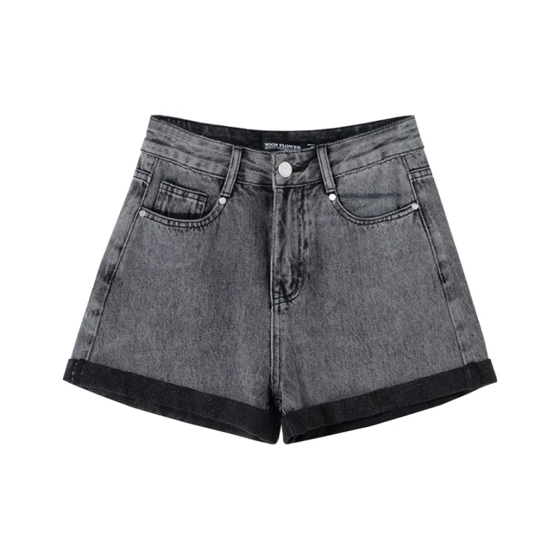 SOON FLOWER Denim Shorts Women's Black Gray Color-0