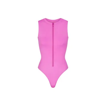 SKIMS SIGNATURE SWIM ZIP FRONT SLEEVELESS ONE PIECE One-piece Swimsuit Women's NEON ORCHID/Neon Orchid