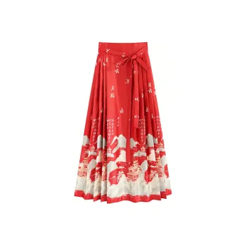 SNZX Casual Long Skirts Women's Red