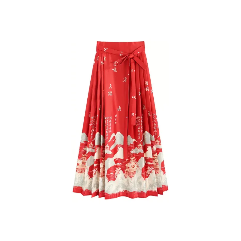 SNZX Casual Long Skirts Women's Red-0