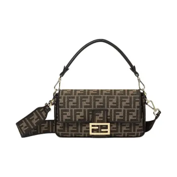 FENDI Baguette Polyester One Shoulder Handbag Medium Size Women's Brown
