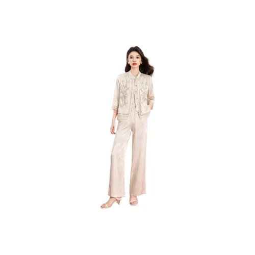 Mylan Casual Suits Women's Beige Heavy Duty Beaded Design