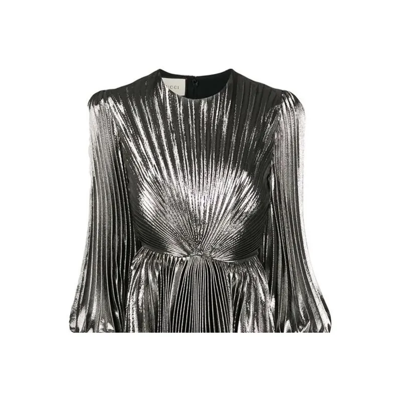 GUCCI Balloon sleeve Pleated Lamé Gown-4