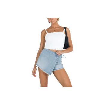 PRINCESS POLLY BOWDEN SKORT Denim Shorts Women's Light Wash Denim/Washable Denim