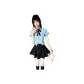 Blue Top+Black Skirt Set with Bow Tie