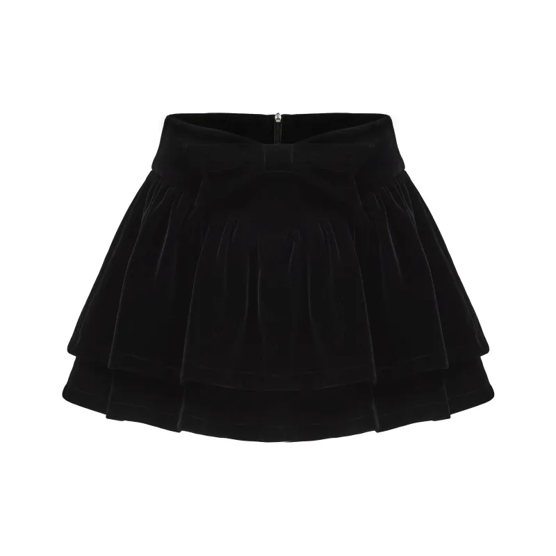 CHIWAWAMEME Casual Short Skirts Women's Velour Black-0