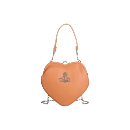 Vivienne Westwood Calfskin Heart Shaped Bag, Shoulder Bag, Crossbody Bag, Handbag Women's Orange Pink