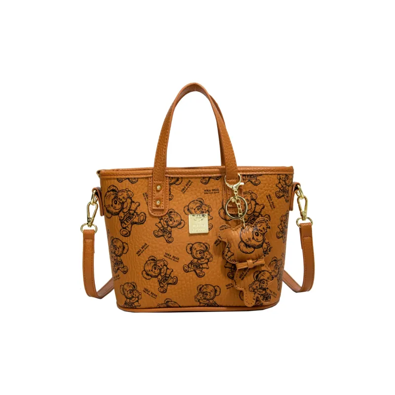 Miss Angel PU Tote Shoulder Bag, Crossbody Bag, Handbag Unisex White/Pink/Brown-12