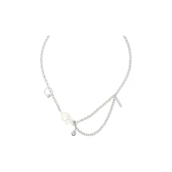 JUSTINE CLENQUET Palladium, Freshwater Pearl, Brass, Palladium Plated Necklaces Unisex Silver