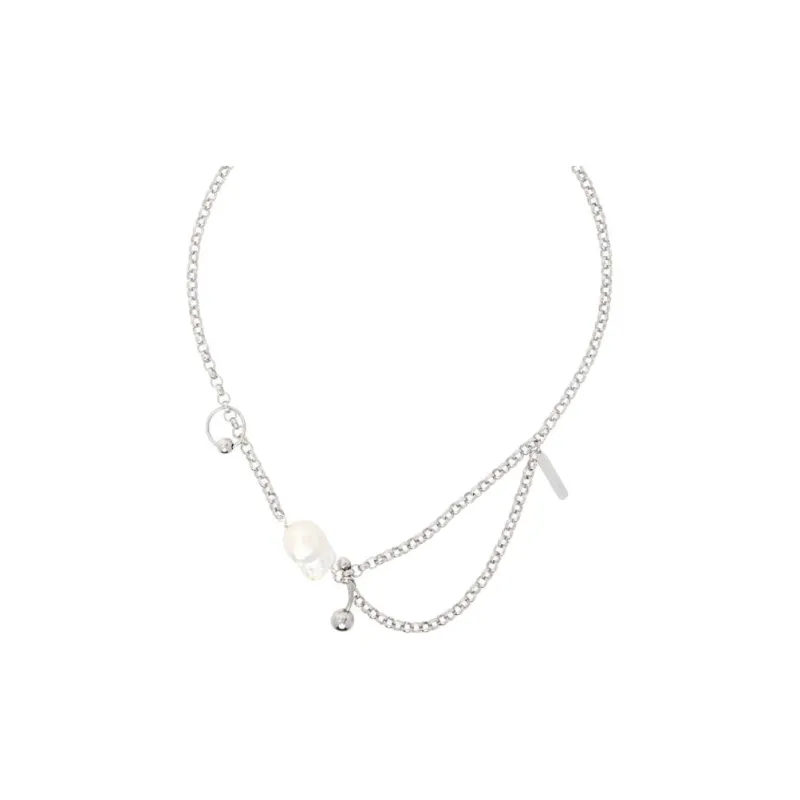 JUSTINE CLENQUET Palladium, Freshwater Pearl, Brass, Palladium Plated Necklaces Unisex Silver-0