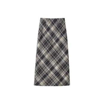 Cypress House Casual Long Skirt Women's Navy Blue Plaid