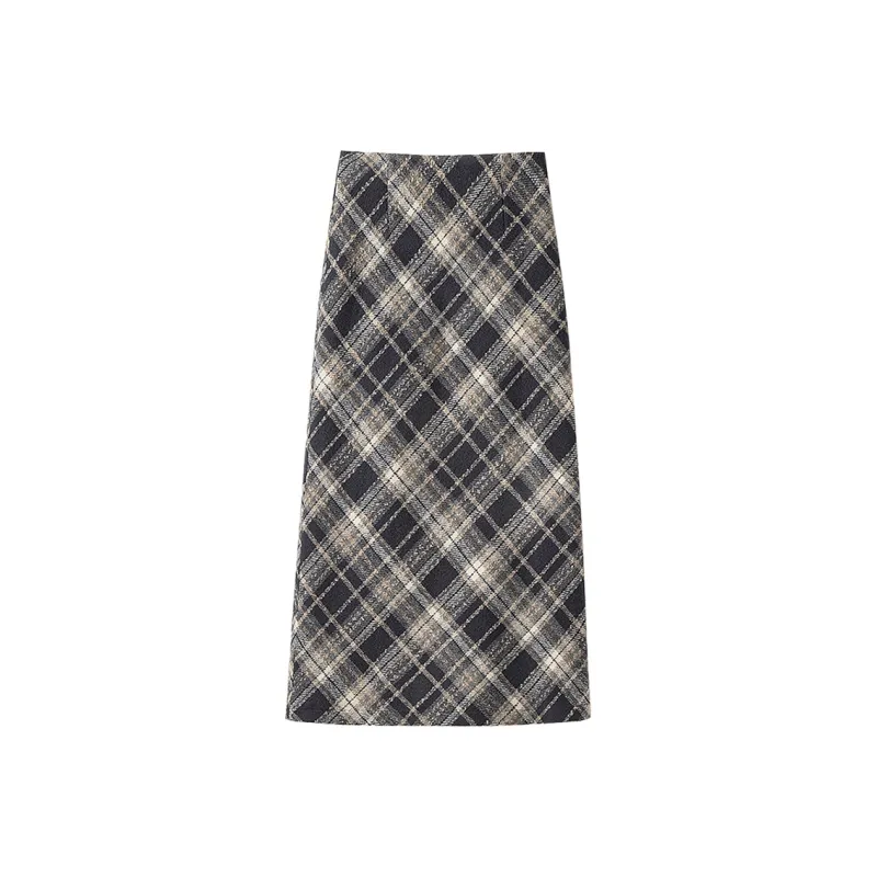 Cypress House Casual Long Skirt Women's Navy Blue Plaid-0