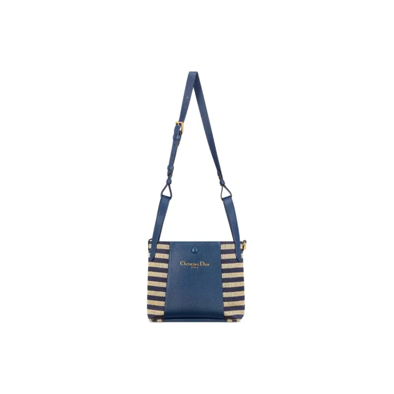 DIOR Dioriviera Grain Calfskin Bucket Bag, Shoulder Bag, Crossbody Bag, Handbag Small Size Women's Blue & Beige-1