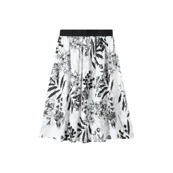 H-YXIANG Casual Long Skirts Women's Ink-Wash Floral Branches