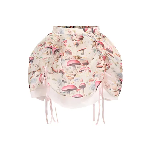 Selkie Collection SS24 Casual Short Skirts Women's Apricot Base Mysterious Mushroom Print