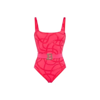 BALMAIN SS24 One-piece Swimsuit Women's Peach Pink