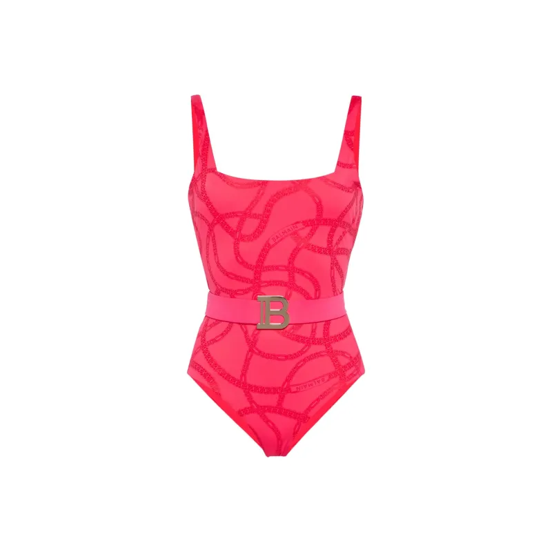 BALMAIN SS24 One-piece Swimsuit Women's Peach Pink-0