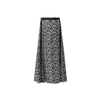 GOELIA Casual Long Skirt Women's Light Gray Base With Black Rose Jacquard