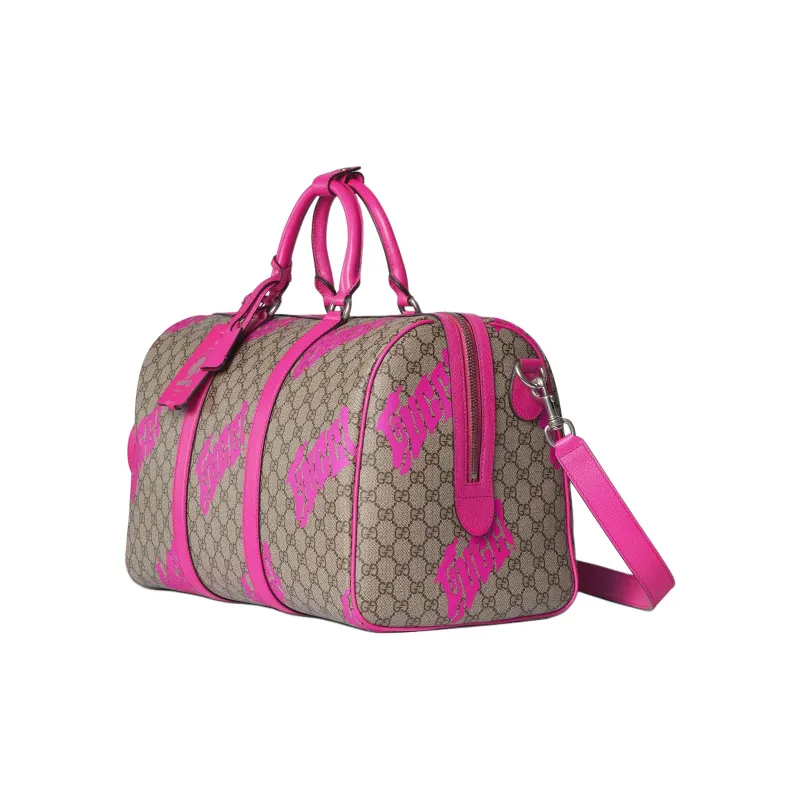GUCCI Coated Fabric Travel Bag Unisex Beige & Dark Brown-2