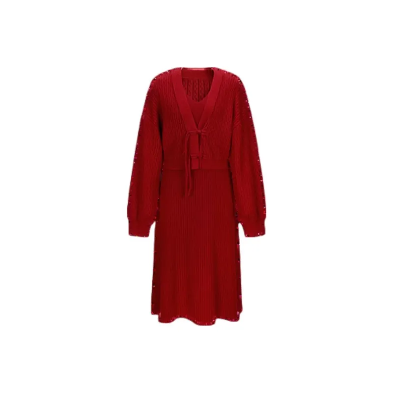 DESIGNICE Skirt Set Women's Red-0