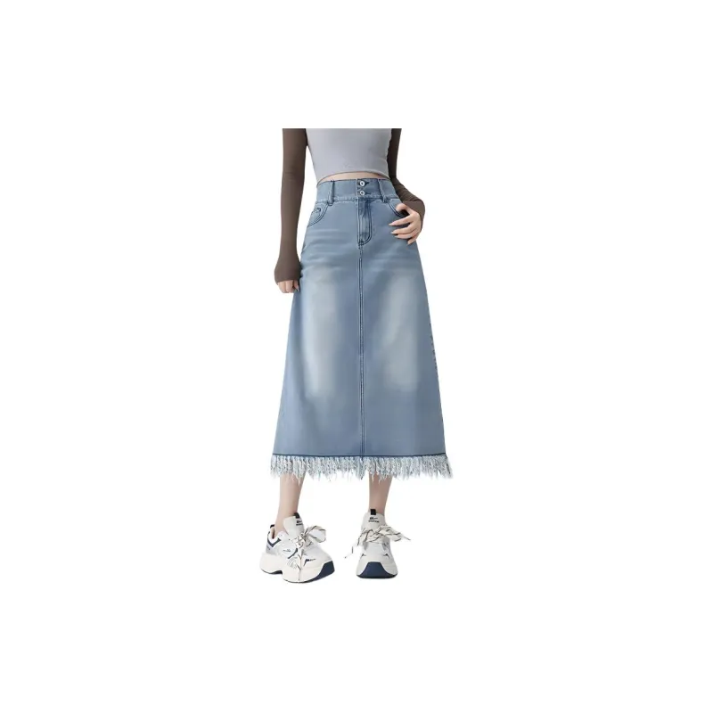 XIANSINIAO Denim Long Skirt Women's-0