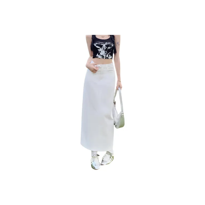 Rose Casual Long Skirts Women's White-0