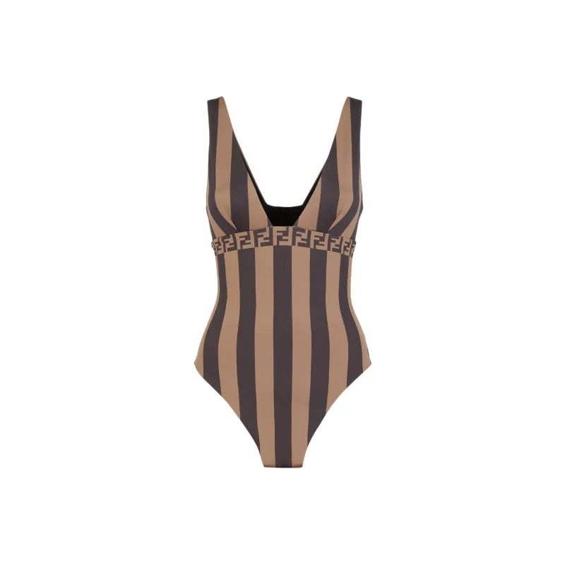 FENDI Striped V Neck Swimsuit-0