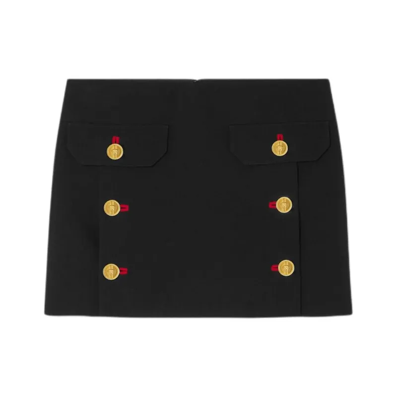 VERSACE Medusa Head Button Mid Rise Mini Skirt-0
