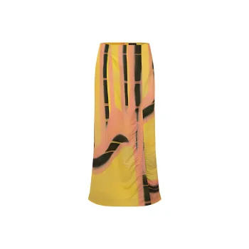 URBAN REVIVO Casual Long Skirt Women's Yellow Print