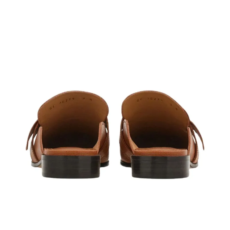 FERRAGAMO Hug Rubber Sole Quiet Closed Toe Slippers Women's Brown-4