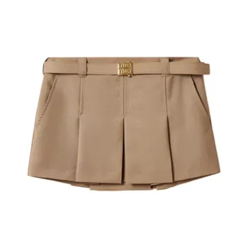 MIU MIU Belt-Detailed Pleated Mini Skirt