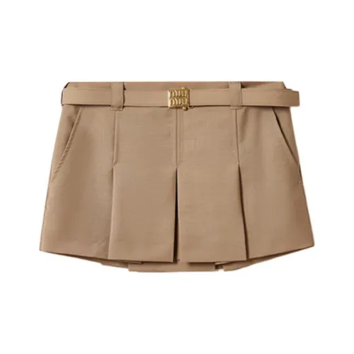 MIU MIU Belt-Detailed Pleated Mini Skirt