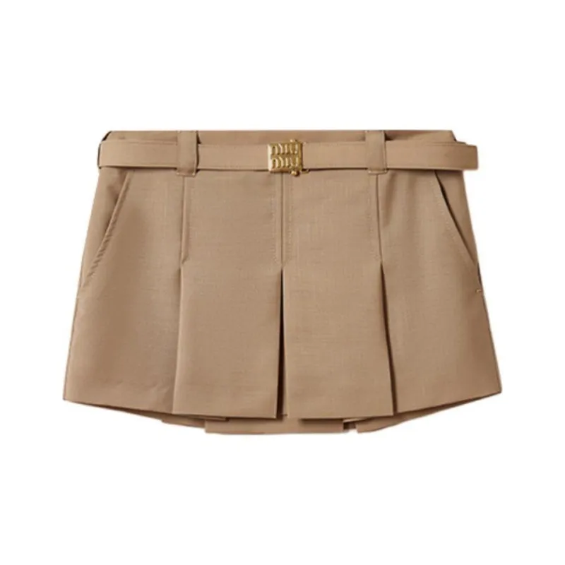 MIU MIU Belt-Detailed Pleated Mini Skirt-0