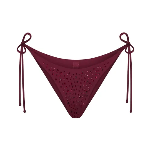 SKIMS RHINESTONE TIE BIKINI BOTTOMS Bikini Women's Wine/Burgundy