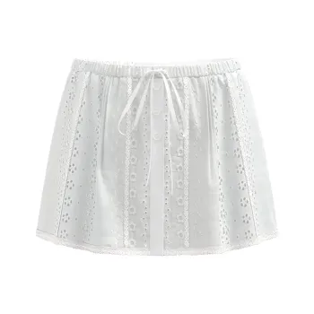 URBAN REVIVO Boho Style Casual Short Skirts Women's Raw White
