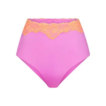 SKIMS LACE SWIM HIGH-WAISTED FULL BRIEF Swimming Shorts Women's NEON ORCHID/Neon Orchid