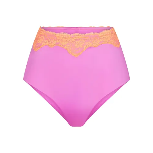 SKIMS LACE SWIM HIGH-WAISTED FULL BRIEF Swimming Shorts Women's NEON ORCHID/Neon Orchid