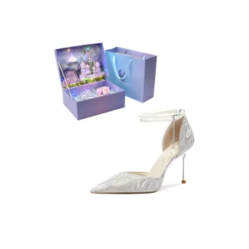 ROBINHOOD Castle 3D Box Slim Heel High Heels 8cm Women's Silver