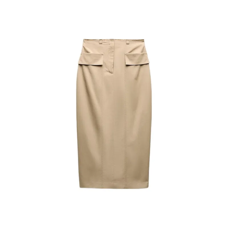 ZARA Casual Long Skirts Women's Tan-0