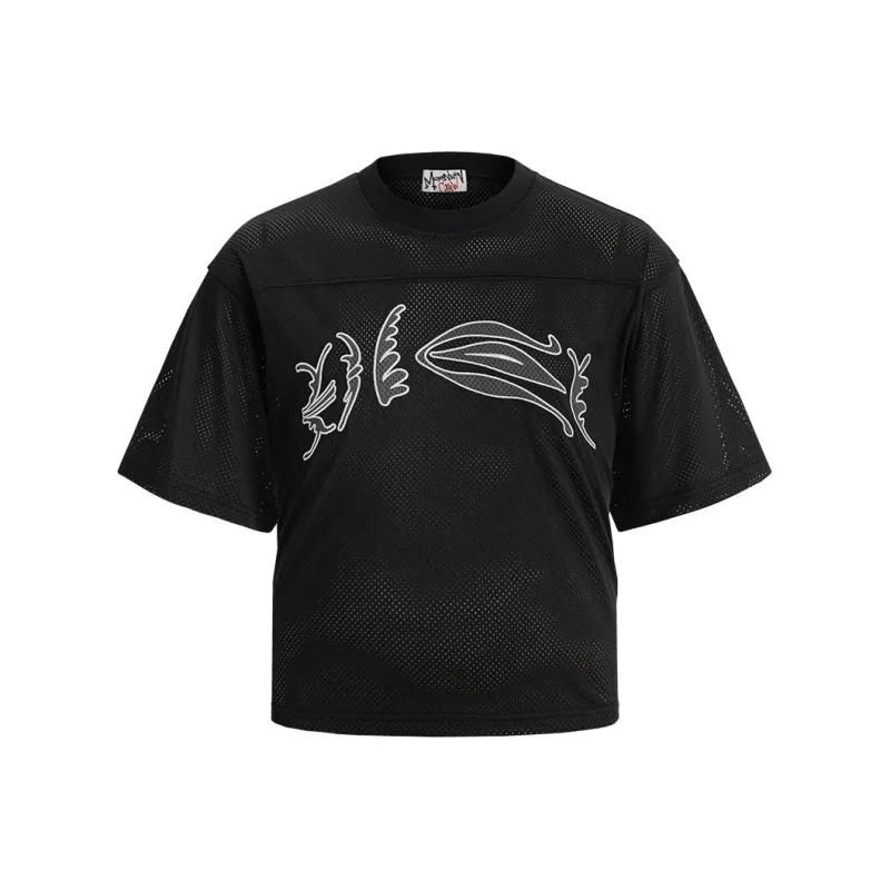 MOONWAV American Knitted Fabric Mesh Short Sleeved T Shirts Jersey Unisex-7