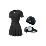 Black Swimsuit+Black Swim Goggles+Black Swimming Cap
