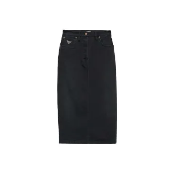 PRADA Logo Patch Slit Denim Midi Skirt