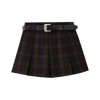 SHUIYUNJIAN Casual Short Skirts Women's Navy Blue Plaid